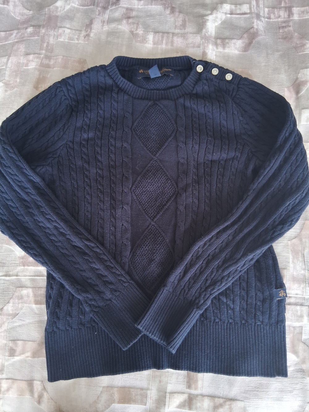 Brooks Brothers Girl's Navy Cable-Knit Crewneck Sweater with Shoulder Buttons